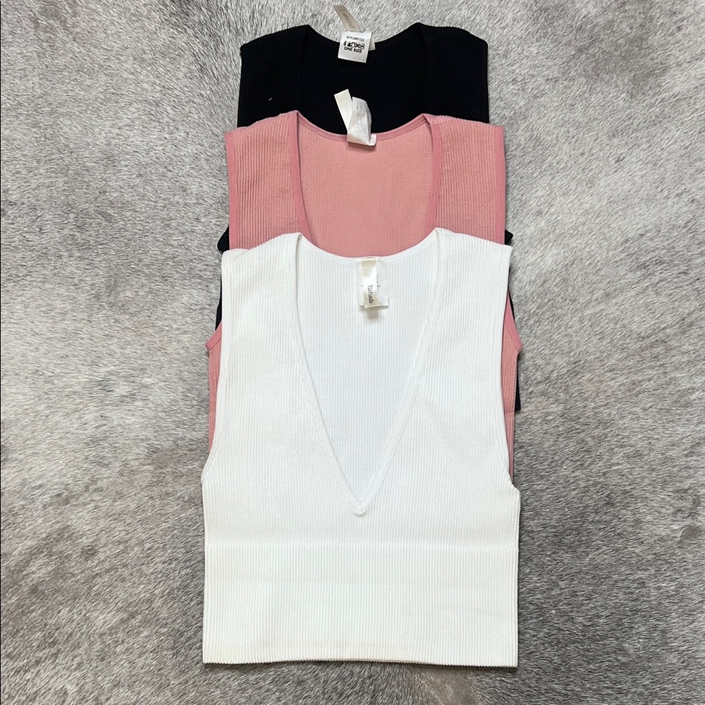 Yahada Women's V-Neck Ribbed Tank Top - Black, Pink, White